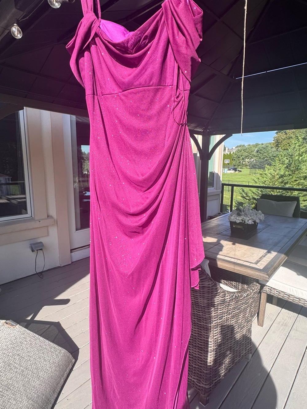 Alex Evenings Fuchsia Draped Evening Gown with Sparkle
